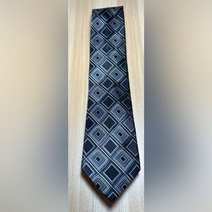 Kenneth Cole Black and Gray Diamond Pattern Tie